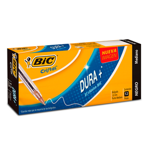 Plumas Bic Cristal Dura Más / Punto mediano / Tinta negra / 12 piezas