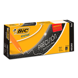Plumas Bic Cristal Precisión / Punto fino / Tinta negra / 12 piezas