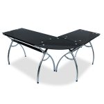 Escritorio en L Techni Mobili Master / Negro / Cristal / Acero cromado