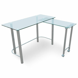 Escritorio L Office Depot Slider / Plata / Cristal templado / Acero